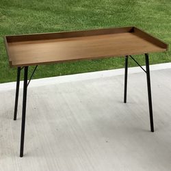 Study Table Desk / Walnut Desk Top / Black Metal Rod Legs / Mid Century Style