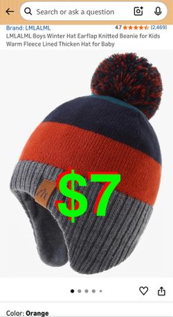 Boys Winter Hat Earflap Knitted Beanie for Kids Warm Fleece Lined Thicken Hat for Baby. (Brand Size / 3-5 Years - Head Circumference / 49 - 52 cm)