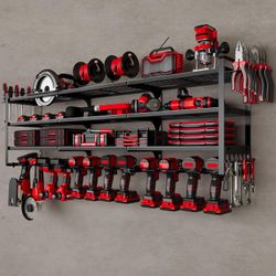 48" Large Power Tools Organizer Wall Mount,12 Drill Holder for Garage, Workshop（BLACK/RED/YELLOW