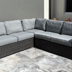 Modern 3-Piece Gray Wicker Outdoor Patio Sectional Set - Garden Art