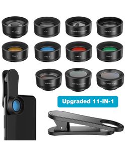 Erligpowht Phone Camera Lens,11 in 1 Cell Phone Lens Kit for iPhone and Android, 0.36X Wide Angle Lens+198°Fisheye Lens+20X Macro Lens+Zoom Telephoto