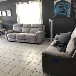 Electric Recliner And Headrest Sofa Couch Set Microsuede USB Charging Ports 