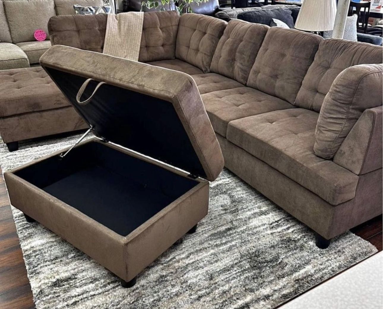 New COSTCO Brown Chenille Sectional Couch And Ottoman