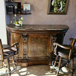 Beautiful Bar Hand Carved Solid Wood & Marble 