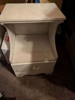 Short White Wood Nightstand with Drawer and Shelf