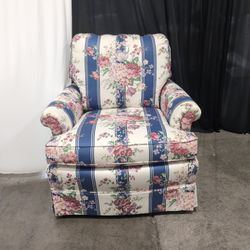 Traditional Floral Striped Upholstered Armchair