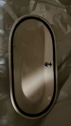 Oval Ceramic Serving Dish with Navy Blue Band