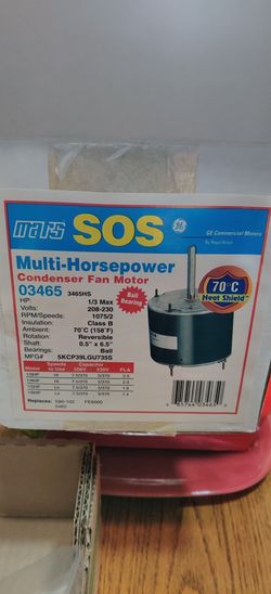 AC Fan Condenser Motor GE Mars SOS 03465 Multi HP 1/3-1/6HP 208-230V 1075RPM