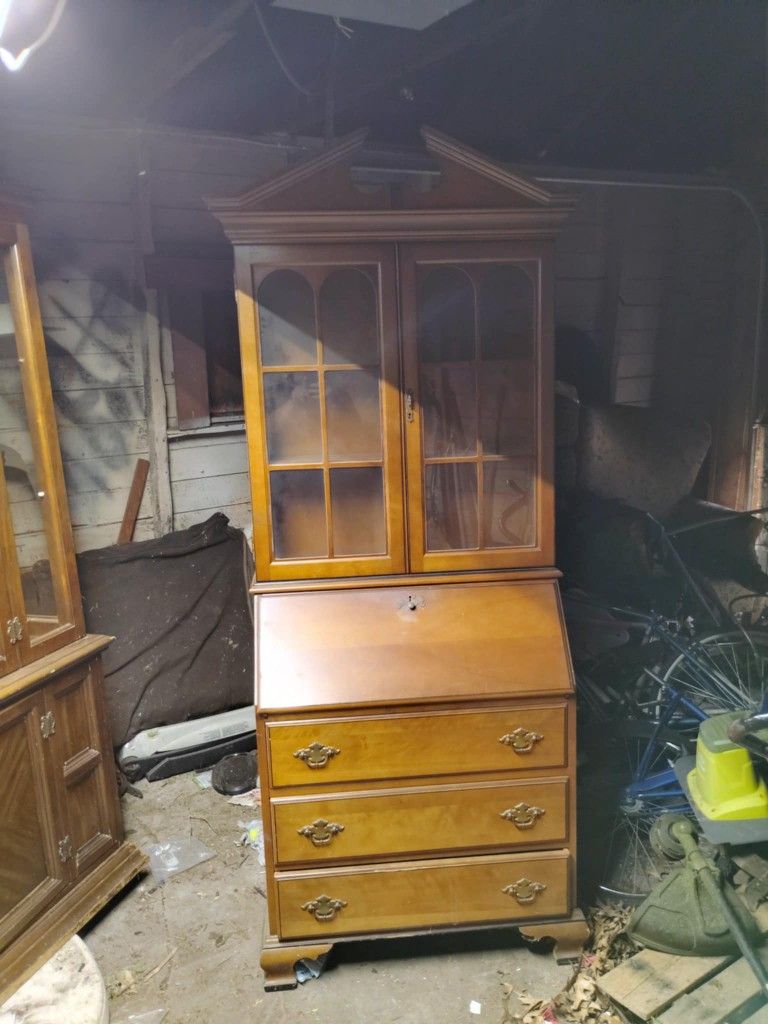 Vintage Antique Jasper Solid Wood Secretary Desk/Cabinet/Bookshelf