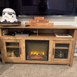 Home Accent Furnishings 58 Inch Wide Highboy Fireplace Television Stand in Barnwood Finish