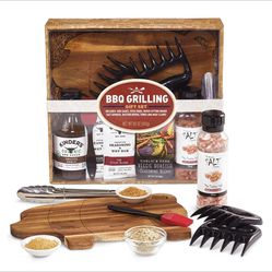 BBQ Grilling Gift Set Seasoning Blends, Rubs, Meat Claws, Cutting Board, & Tongs