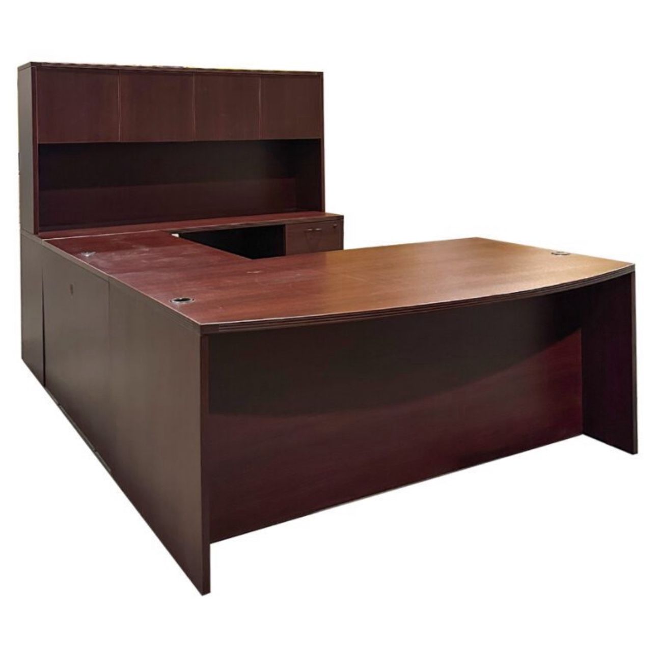 L-Shaped Office Desk – Espresso Laminate w/ Locking Drawers