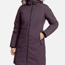 Eddie Bauer Women's Waterproof Down Stadium Coat, Purple/ Black, Medium