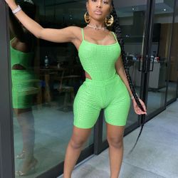 RHINESTONE Green Bodysuit & Shorts Set | Sizes S-XXL | Boutique Item