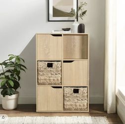 6-Cube Storage Organizer with Doors Natural Wood - New in Box