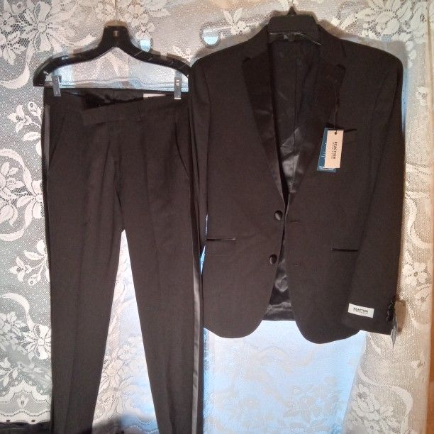 NWTGS Kenneth Cole Reaction Techni-Cole Sz 37R W30 Black Shawl Collar w Pants
