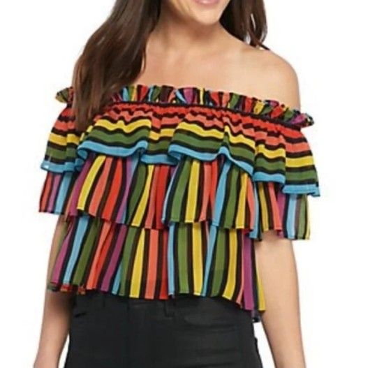 πNEW WAYF Rainbow π stripped Off the Shoulder top. SIZE M