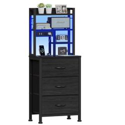 Furnulem Tall Night Stand with 3 Fabric Drawers and LED Lights