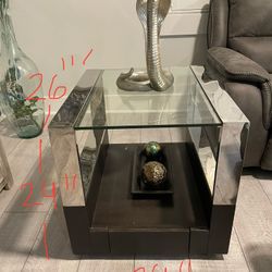 Glass Top End Side Coffee Table With Storage