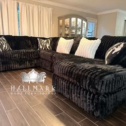 New Black Oversized Fluffy Sectional