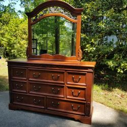 Antique Wood Dresser with Mirror 