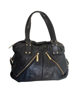 MICHAEL Michael Kors Black Pebbled Leather Satchel – Gold Hardware