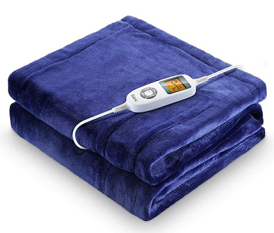 iTeknic Electric Blanket Throw 60"x 50", 10 Fast Heating Levels, 1/2/3 Hours Auto Off, ETL Certification, Machine Washable, Overheating Protection