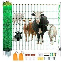 124]VEVOR Electric Fence Netting, 35" H x 164' L, PE Net Fencing with Posts & Double-Spiked Stakes, Utility Portable Mesh for Goats, Sheep, Lambs, Dee