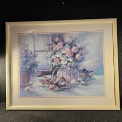 Beautiful Vintage (1992) Floral Still Print 29.5"x23.5" Signed By Artist