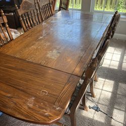 Vintage Oak Dining Room Table - Set - Seats 8 (with Leaflets)