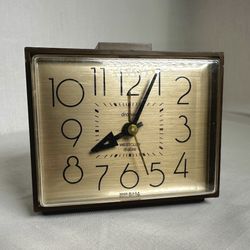 Westclock Mid-Century Brown Gold Alarm Clock 1970s
