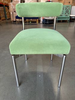 Modern Velvet Dining Chair with Silver Legs Green Upholstered Armless Side Chair Velvet Upholstered