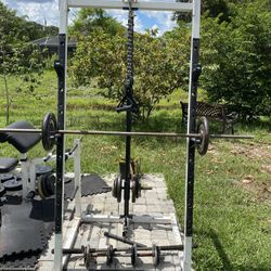 Squat Rack With 162lbs Standard 1” Weight Plates Plus Attachments Bar And Handles 