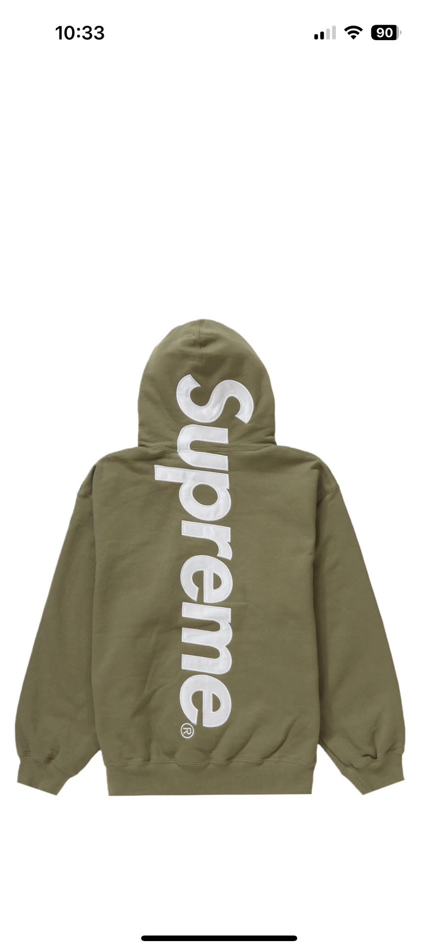 Supreme Satin Appliqué Hoodie Light Olive Size L