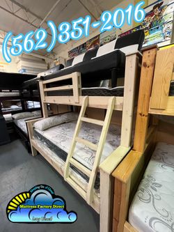 Twin full whitewash bunk bed with mattress Colchon
