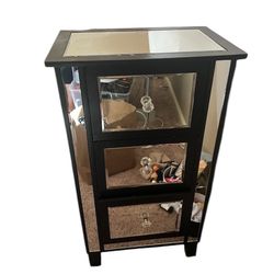 Crystal Mirrored End Table with 3 Drawers