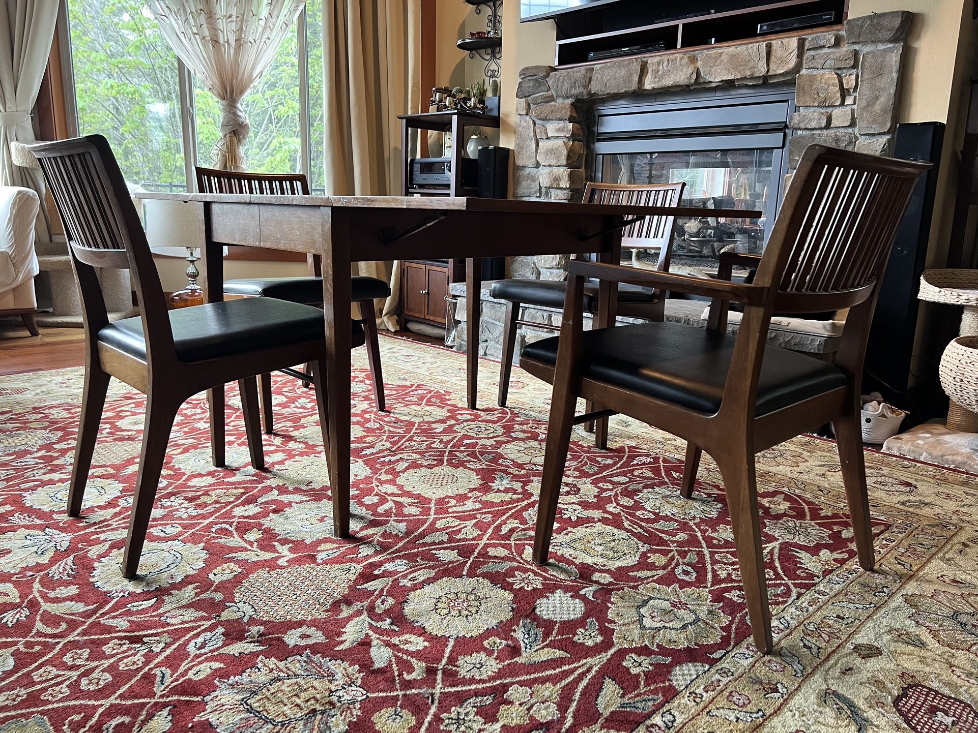 Mid-Century Modern Drexel, Drop Leaf Dining Table And Four Chairs Obo