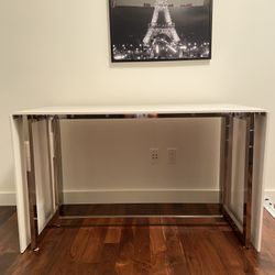 Custom made modern white desk/table with chrome base