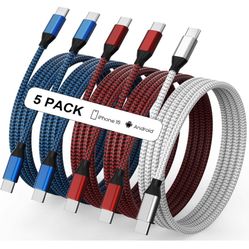 $10-USB C to USB C Cable Nylon Braided 60W 3/3/6/6/10 FT USB Type C Fast Charging Cable for iPhone 15/15 Plus/15 Pro Max, MacBook Pro, iPad Pro Ai