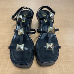 BKS Brisa Black Studded Platform Wedge Sandals Women’s Size 7