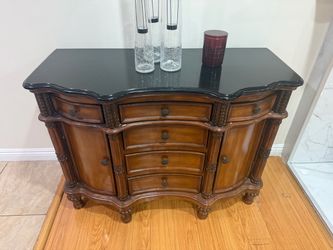 Traditional Wood Sideboard with Black Stone Top
