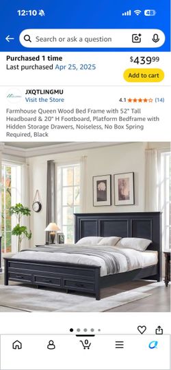 Farmhouse Queen Wood Bed Frame Black