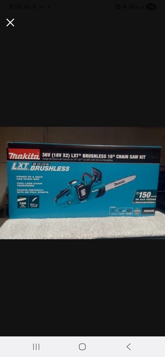 MAKITA CHAINSAW LXT 16 In X2 (36V)/ 2 Battery And Charger/Brand New/ For $325 OBO