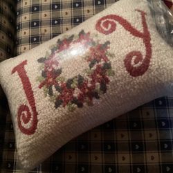 NEW Hand Hooked 14”x20” Wool “Joy” Pillow