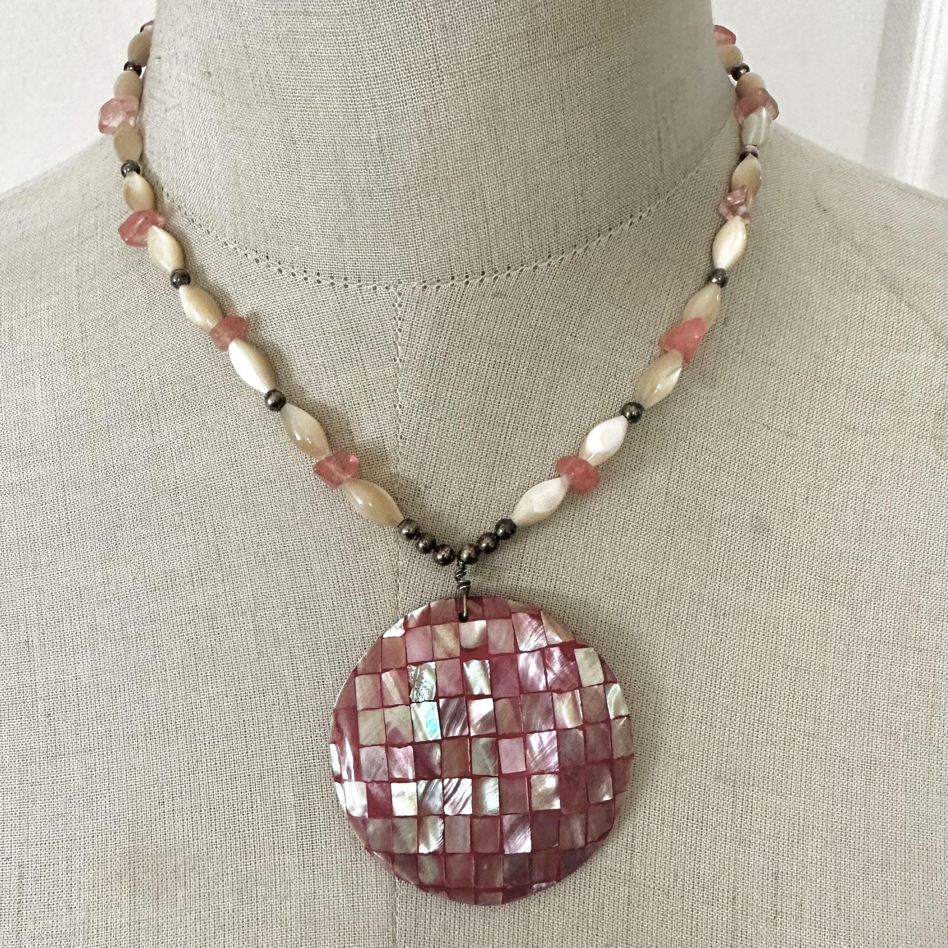 Sterling Shell Mosaic Pendant Necklace