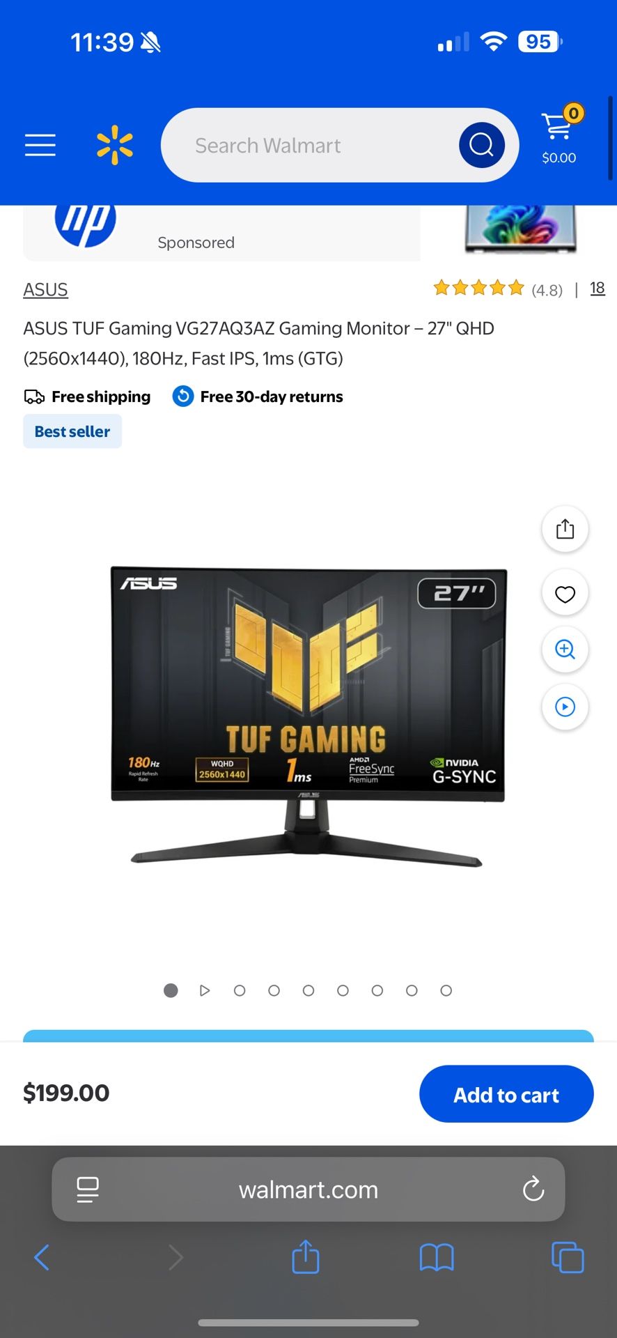 ASUS TUF Gaming VG27AQ3AZ Gaming Monitor – 27" QHD (2560x1440), 180Hz, Fast IPS, 1ms (GTG)