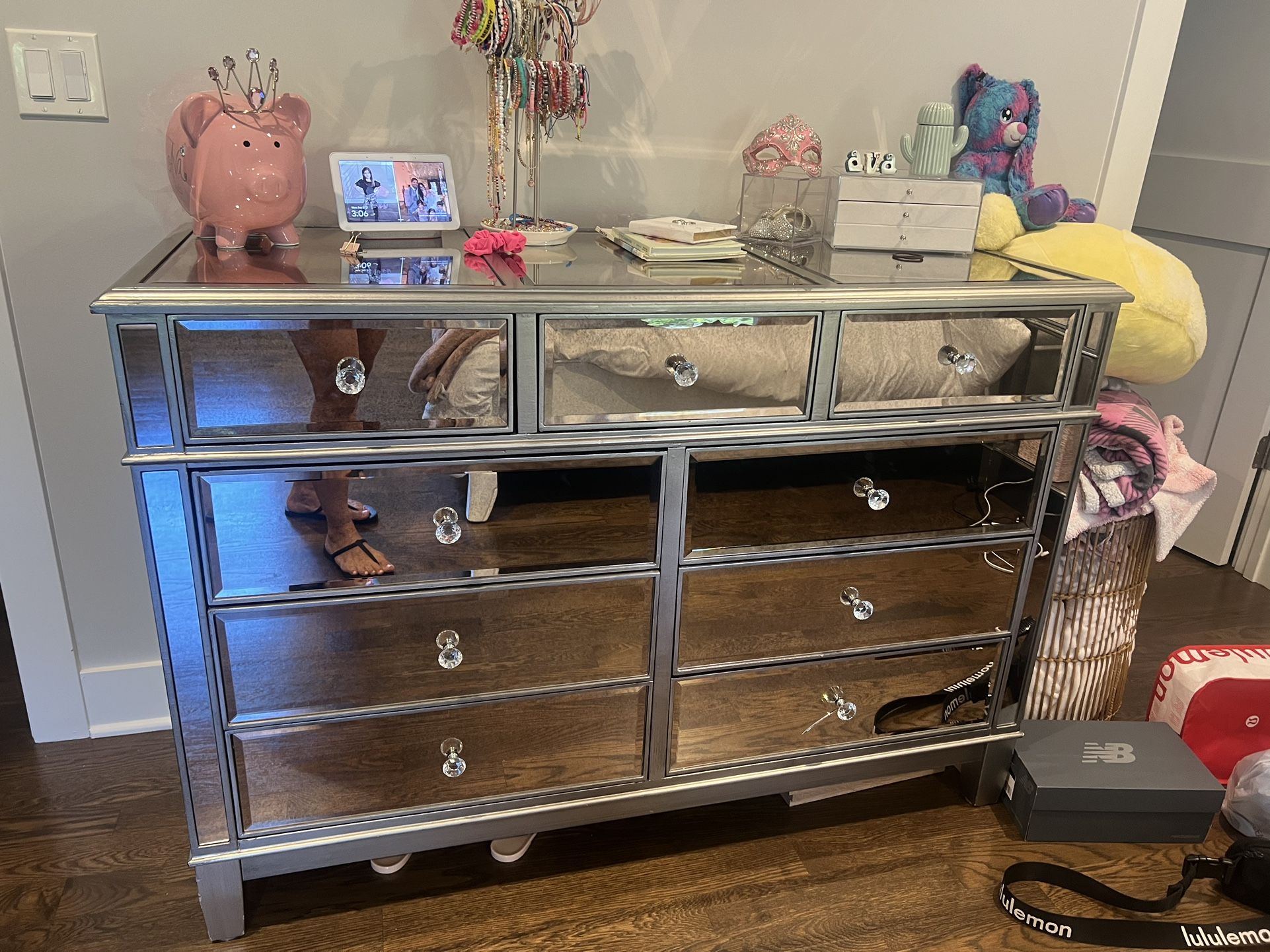 Mirrored Dresser & 2 Nightstands