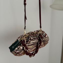 INC International Concepts Crossbody Shoulder Clutch Bag Braid Burgundy Artsy