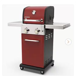 Brand new in the box. PERMASTEEL 2-Burner Propane Gas Pedestal Grill in Red With Folding Side Shelves Brand New