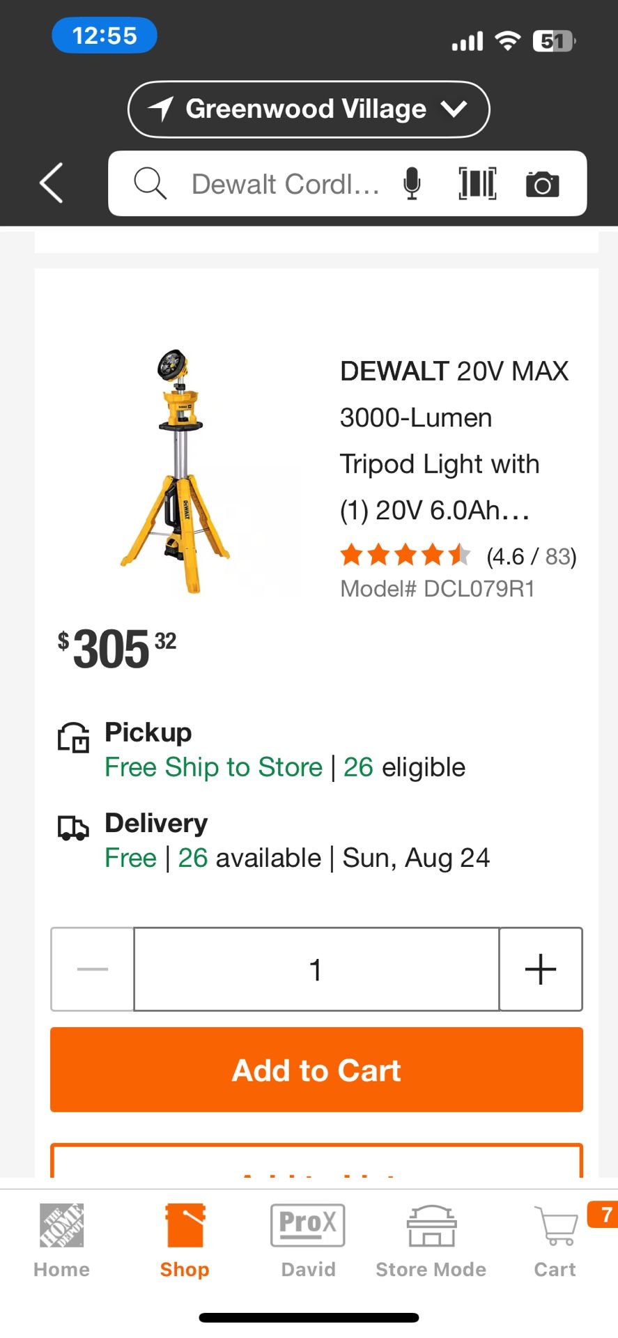 Work shop light Dewalt 20 V brand new